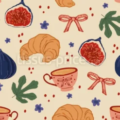 Tissu viennoiseries et figues personnalisé