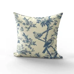 Toile de jouy botanique et oiseau - Fond crème