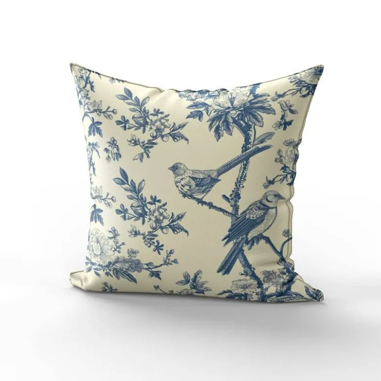 Toile de jouy botanique et oiseau - Fond crème