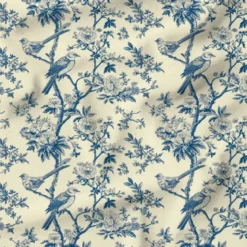 Toile de jouy botanique et oiseau - Fond crème