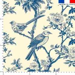 Toile de jouy botanique et oiseau - Fond crème