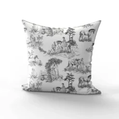 Toile de jouy chevaux noirs - Fond blanc