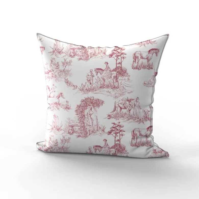 Toile de jouy chevaux rouges - Fond blanc
