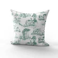 Toile de jouy chevaux vert foncé - Fond blanc