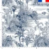 Toile de jouy jungle bleue - Fond blanc