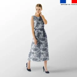 Toile de jouy jungle bleue - Fond blanc