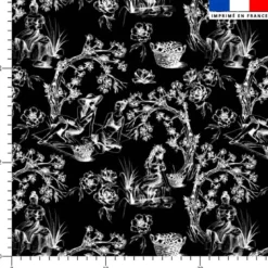 Toile de jouy paysannes blanches - Fond noir