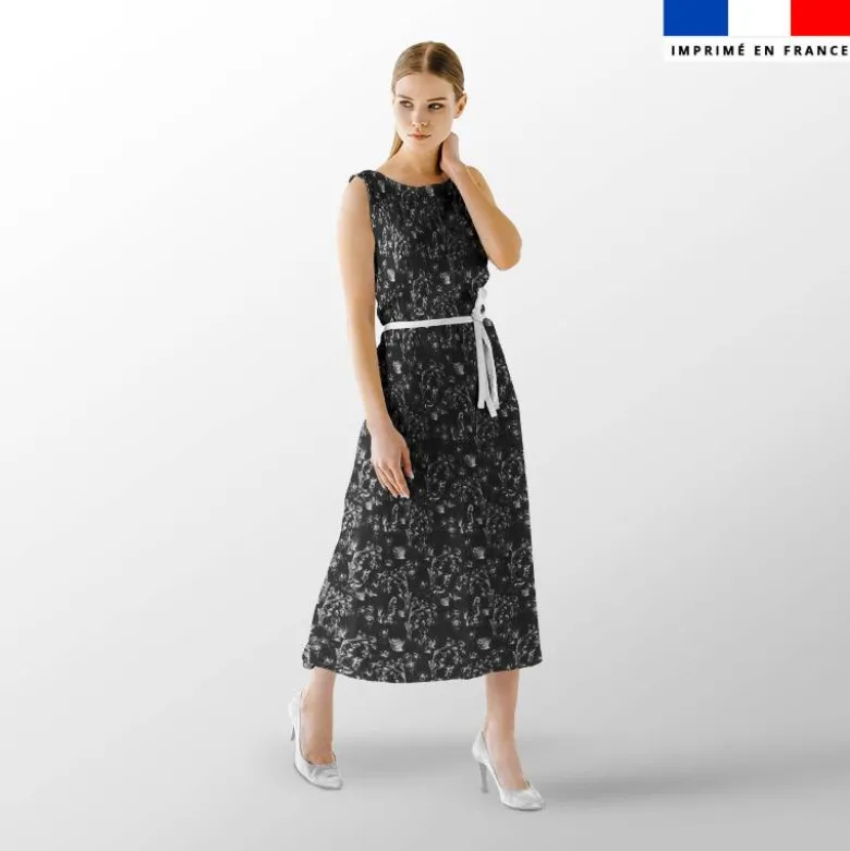 Toile de jouy paysannes blanches - Fond noir