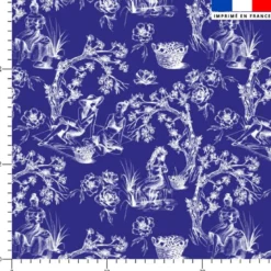 Toile de jouy paysannes blanches - Fond bleu
