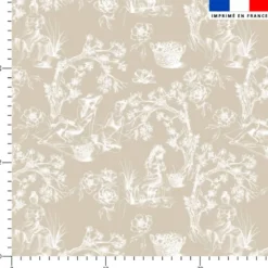 Toile de jouy paysannes blanc - Fond grège