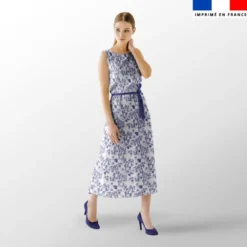 Toile de jouy paysannes bleues - Fond blanc
