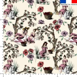 Toile de jouy paysannes - Fond crème