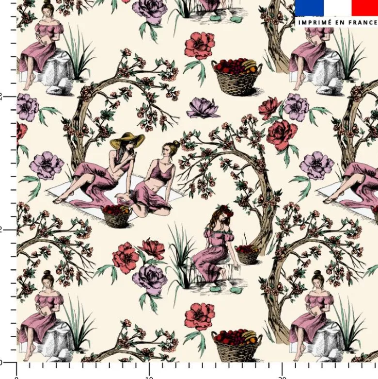 Toile de jouy paysannes - Fond crème