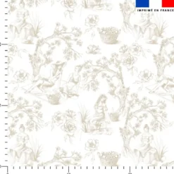 Toile de jouy paysannes grège - Fond blanc