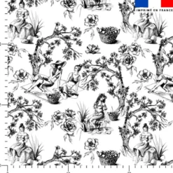 Toile de jouy paysannes noires - Fond blanc