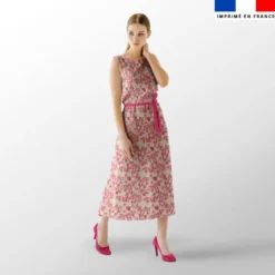 Toile de jouy paysannes roses - Fond crème