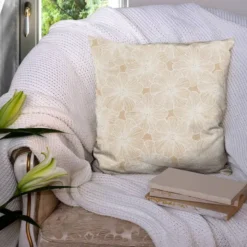Toile polycoton grande largeur beige motif fleur diva blanche