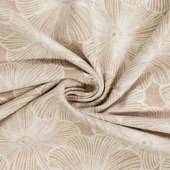 Toile polycoton grande largeur beige motif fleur diva blanche