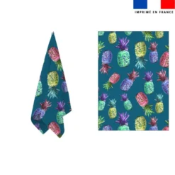 Torchon bleu imprimé ananas multicolores - Création Cat&Colours