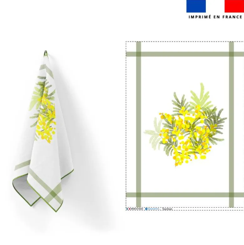 Torchon imprimé bouquet de mimosa