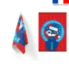 Torchon imprimé chat de noël bleu - Création Lita Blanc