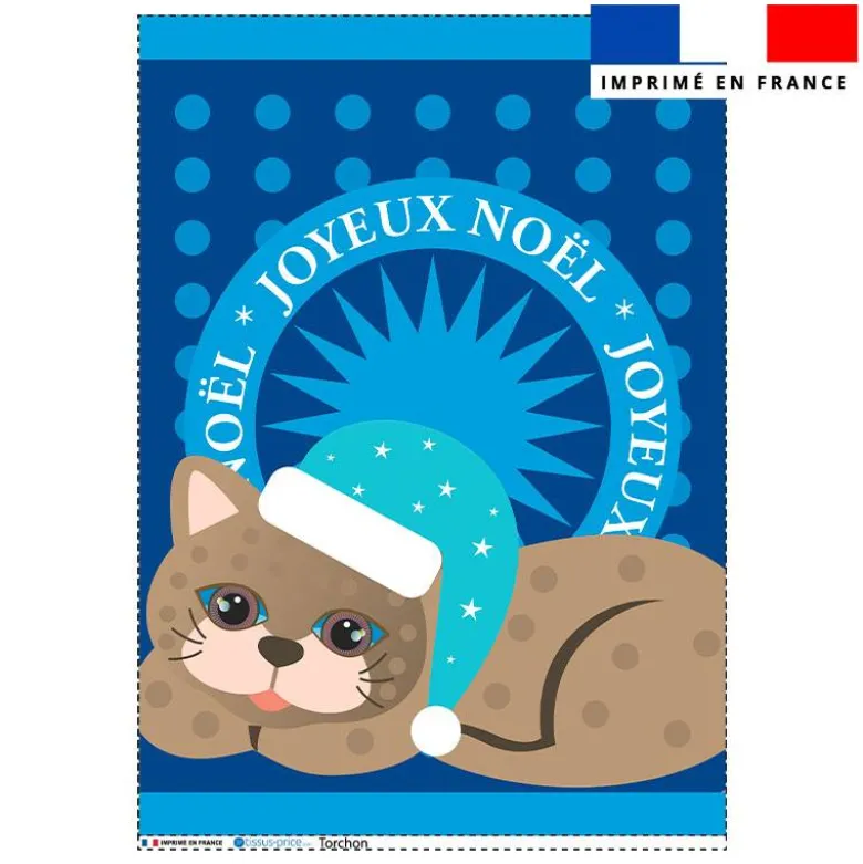 Torchon imprimé chat de noël gris - Création Lita Blanc