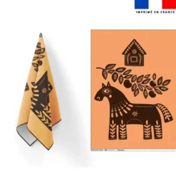 Torchon imprimé cheval et feuille ethnique