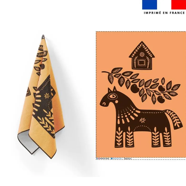 Torchon imprimé cheval et feuille ethnique