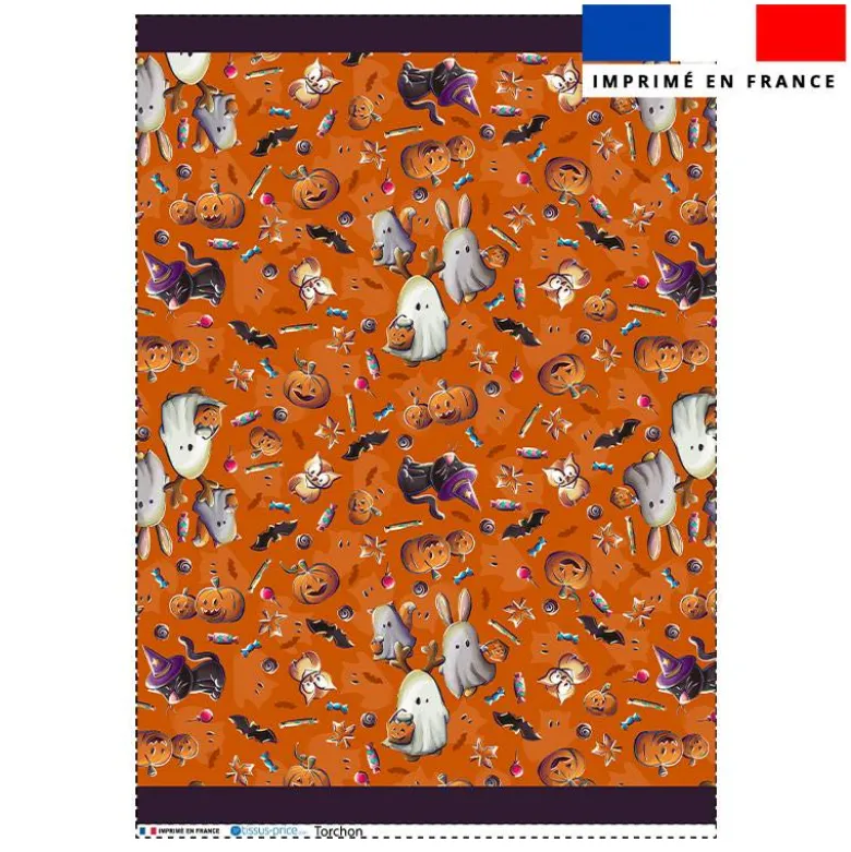 Torchon imprimé fantômes orange - Création Stillistic