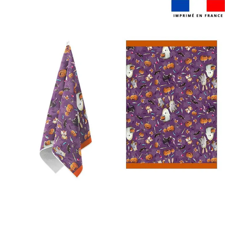 Torchon imprimé fantômes violet - Création Stillistic