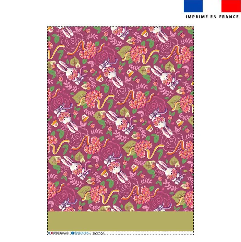 Torchon imprimé mini lapin printanier framboise - Création Stillistic