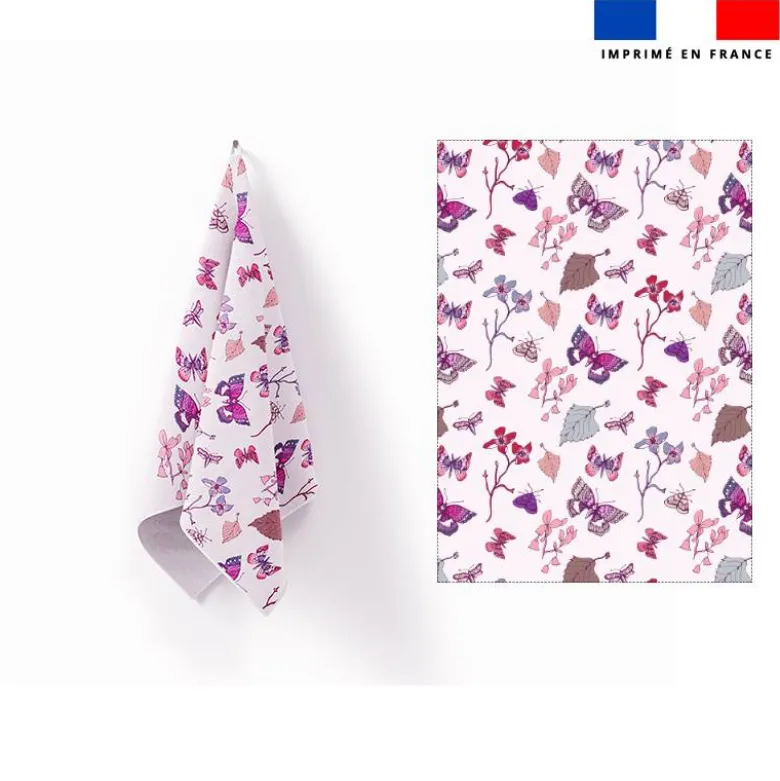 Torchon imprimé papillons d'automne rose - Création Lili Bambou Design