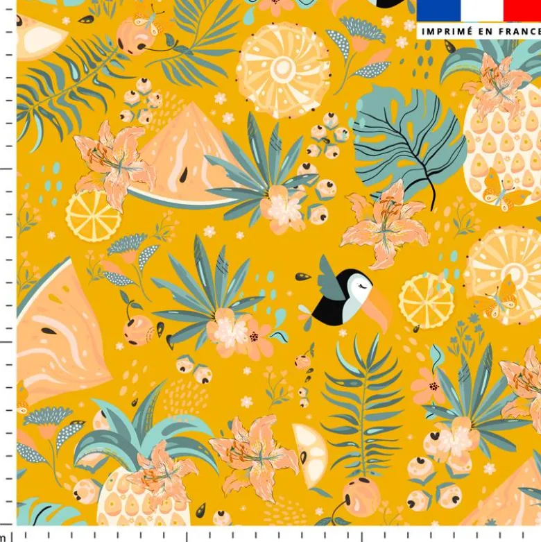 Toucan et pastèque tropicale - Fond jaune