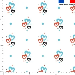 Trio coeurs bleus rouges noirs- Fond blanc