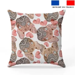 Tête de bouledogue et coeur effet brodé - Fond blanc