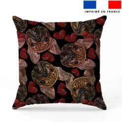Tête de bouledogue et coeur effet brodé - Fond noir