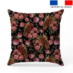 Tête de cheval et fleur effet brodé - Fond noir