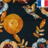Velours anthracite grand imprimé camel oiseau