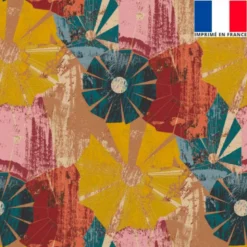 Velours beige imprimé fleur géométrique