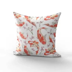 Velours blanc imprimé carpe japonaise aquarelle