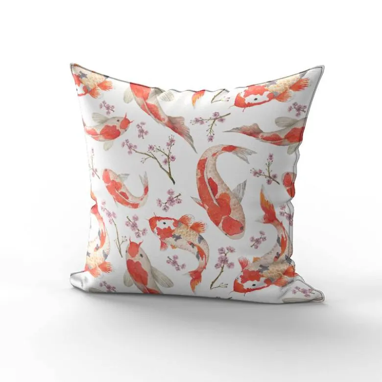 Velours blanc imprimé carpe japonaise aquarelle