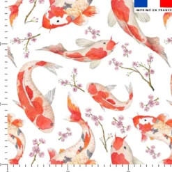 Velours blanc imprimé carpe japonaise aquarelle