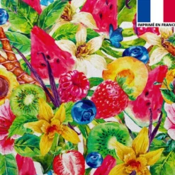 Velours blanc imprimé fruits plantes et vanille