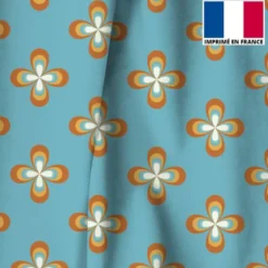 Velours bleu ciel imprimé fleur vintage seventies