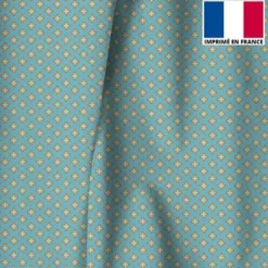 Velours bleu ciel imprimé petite fleur vintage seventies