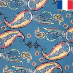 Velours bleu horizon imprimé cachemire