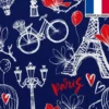 Velours bleu marine imprimé coeur et Paris