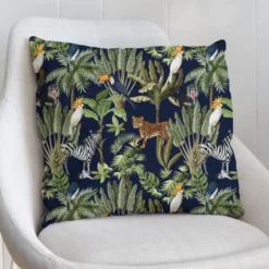 Velours bleu marine imprimé jungle et animaux