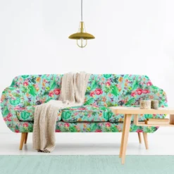 Velours bleu motif fruit tropical