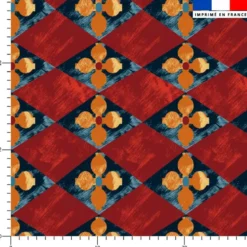 Velours bleu motif losange fleur ethnique
